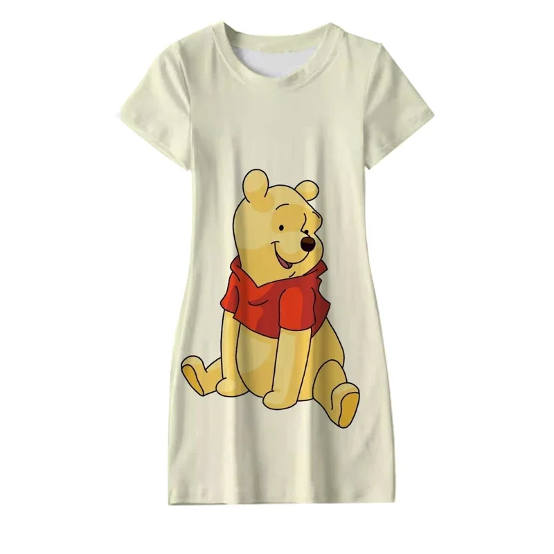 Disney Winnie The Pooh Eats Honey Pattern Pajamas Women\'s Dress Summer Milk Silk Sexy Nightdress Home Clothes