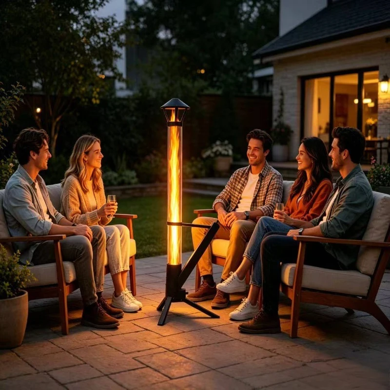 Vertical wood-burning rocket stove, bazooka with auxiliary wheels, courtyard heating stove, outdoor camping
