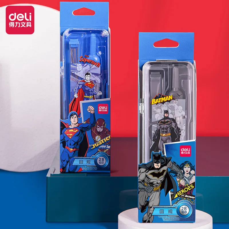 DELI 72170 Justice League 드로잉 나침반 리드 리필 수학 기하학 도구, 학용품 문구 세트, 학생용
