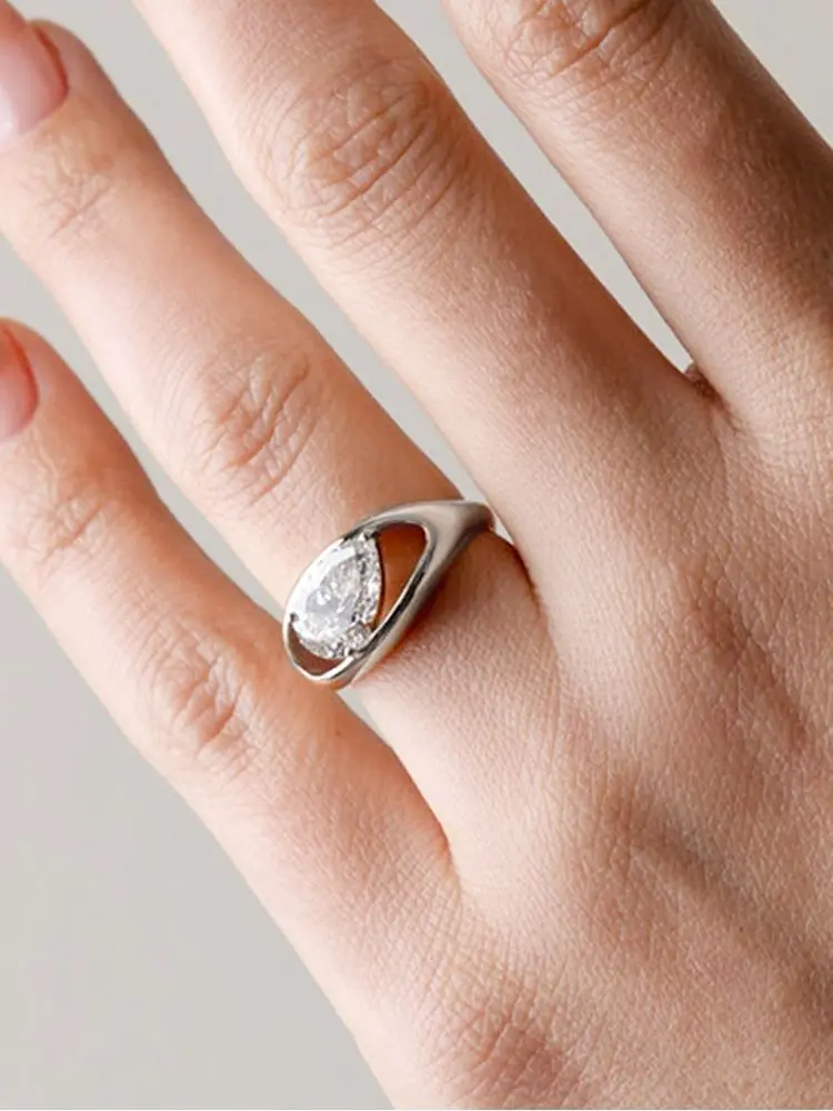 خاتم من الفضة الإسترليني عيار 925 على شكل قطرة ماء مجوفة من الزركون للنساء للخطوبة والزفاف والذكرى السنوية مجوهرات راقية عالية الجودة #6