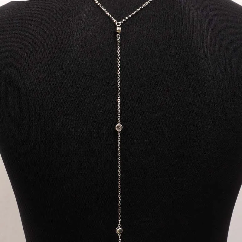 مثير كريستال عودة سلسلة قلادة للنساء أنيقة معدنية طويلة الزركون عارية الذراعين سلسلة بيكيني الشاطئ مجوهرات اكسسوارات الزفاف #4