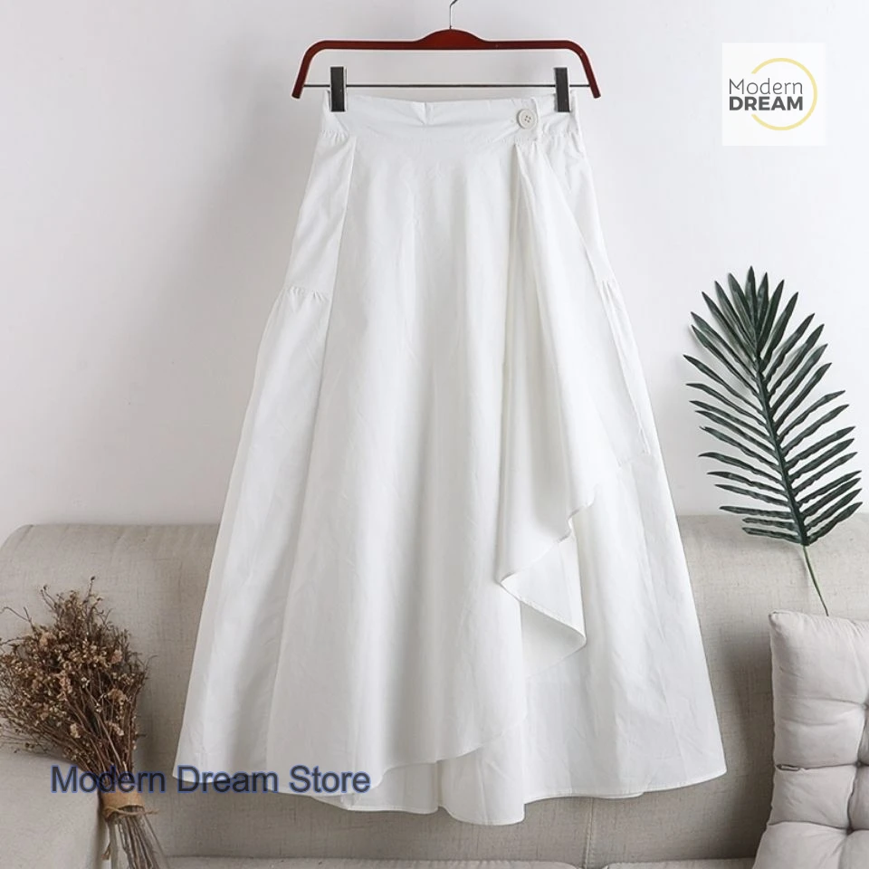 French solid color irregular pleated skirt women's spring new high-grade fashion long casual Joker skirt high waist A-line skirt