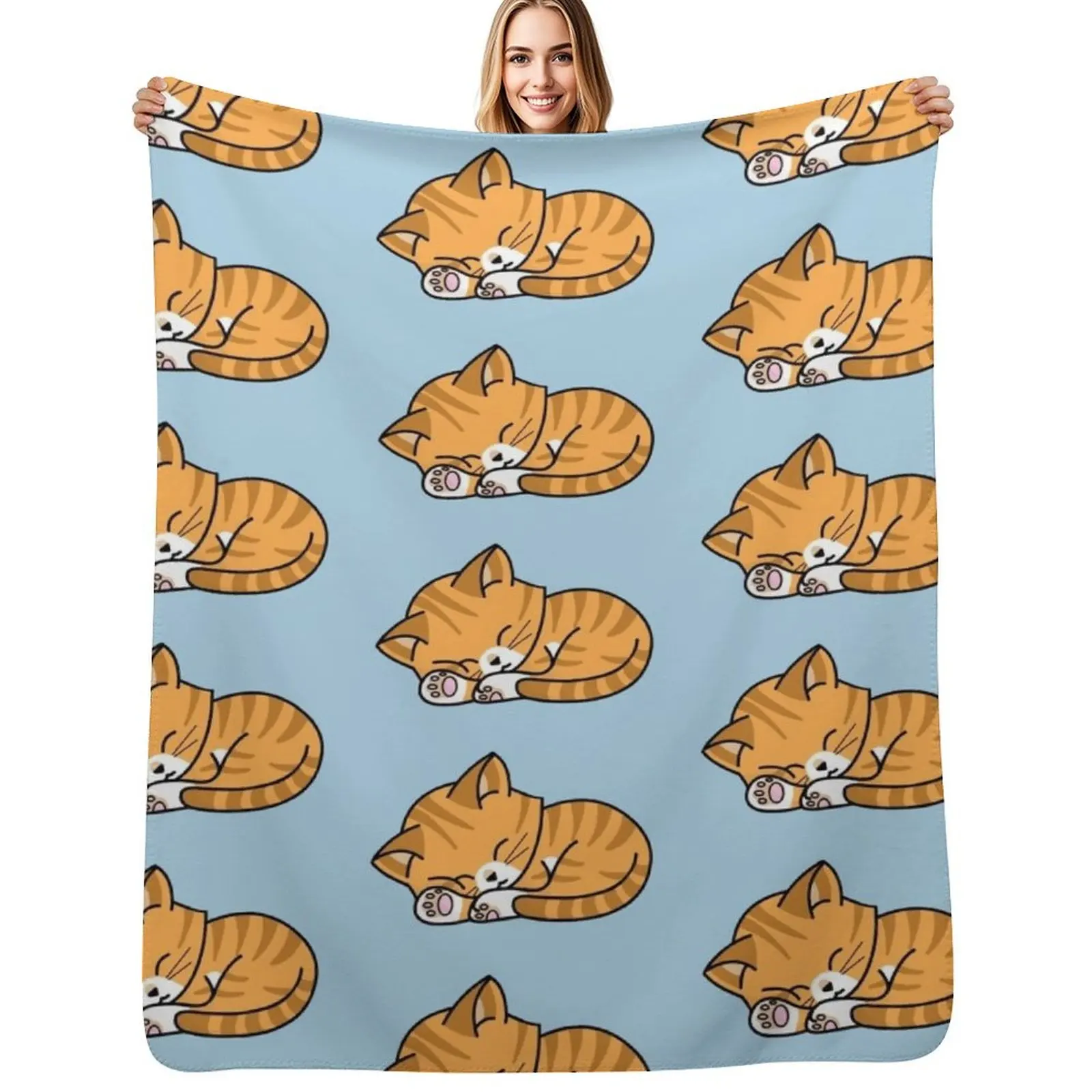 Orange Tabby - Sleeping Throw Blanket Fade Resistant Durable Throw Blanket