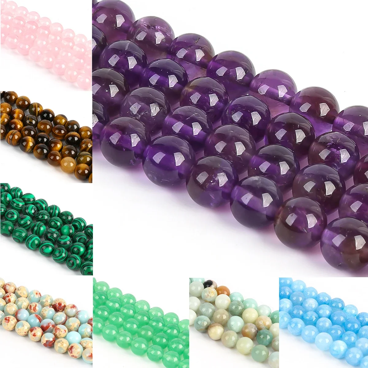 Natural Stone Pink Quartz Amethysts Turquoise Agates Round Loose Beads For Jewelry Making Bracelets DIY Accessories NaturalBeads