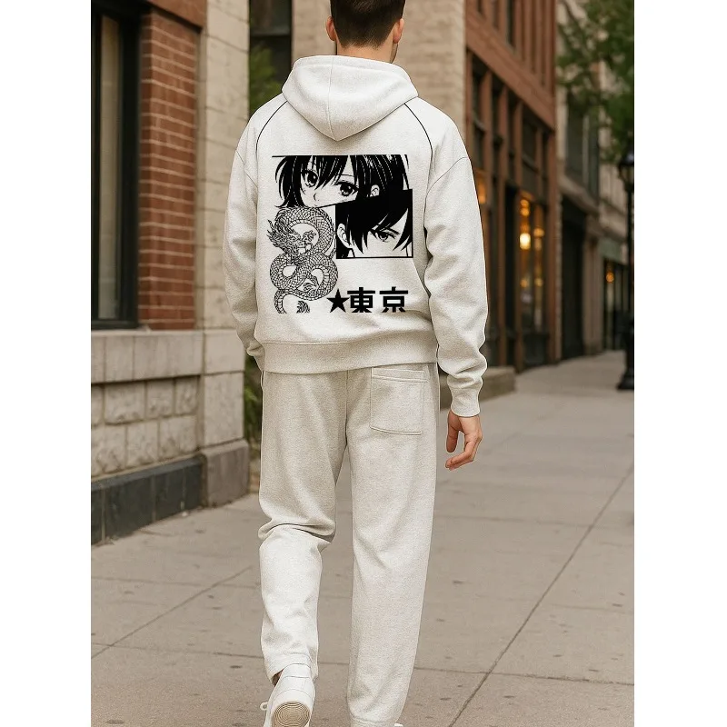 Мужской комплект из толстовки и брюк с 3D принтом аниме Дракона, повседневный комплект, домашний костюм для спортзала, осенне-зимняя одежда для косплея
