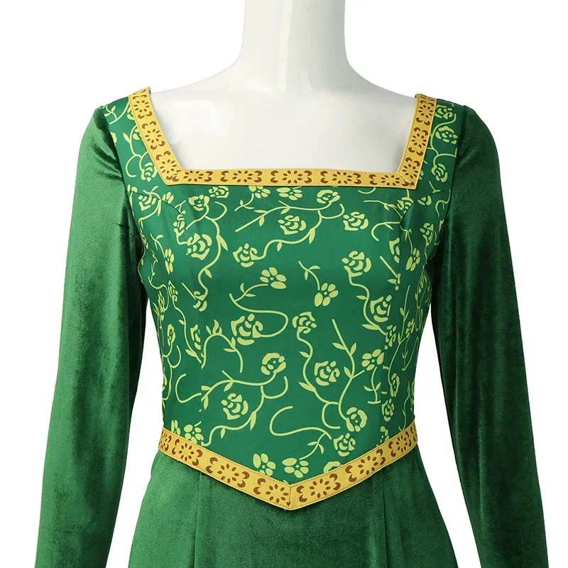 SN60 Movie Princess Fiona Cosplay Costume Dress Outfit Women Cartoon Green Square Collar Long Dress For Ladies Halloween Carn1 &