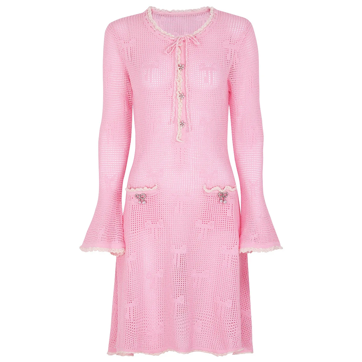 Women Autumn Long Butterfly Mini Sweet Party Dresses High Quality Luxury Knitting Sweater Short Dress