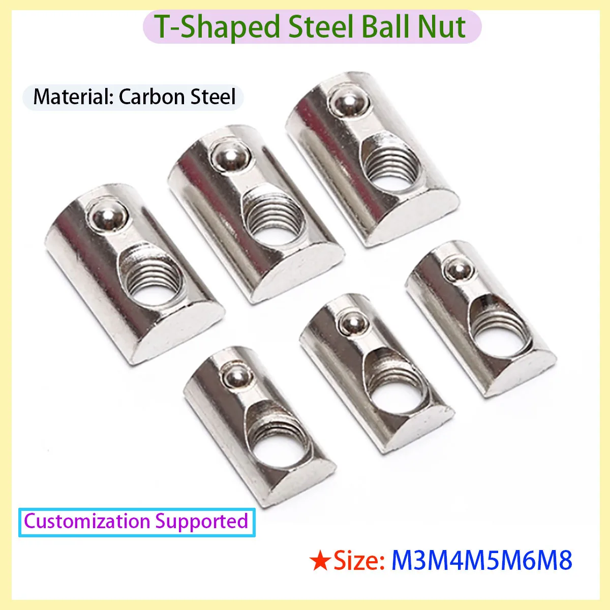

3D Printer Sliding T-shaped Groove Nut Spring Ball Loading Carbon Steel Roll in M3 M4 M5 M6 M8