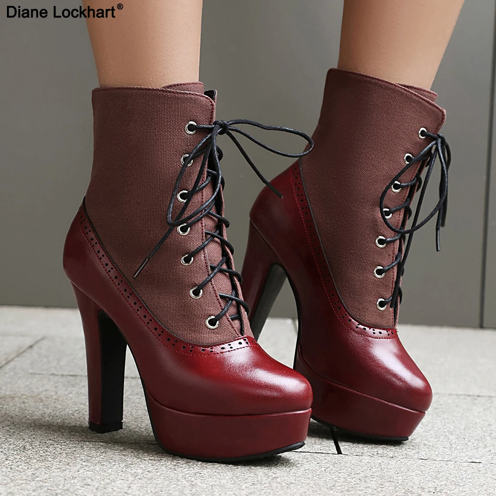 

Женские викторианские ботинки, короткие ботильоны на высоком каблуке, ретро-лоскутная цветная обувь на шнуровке, рыцарская армейская обувь для верховой езды, бесплатная доставка