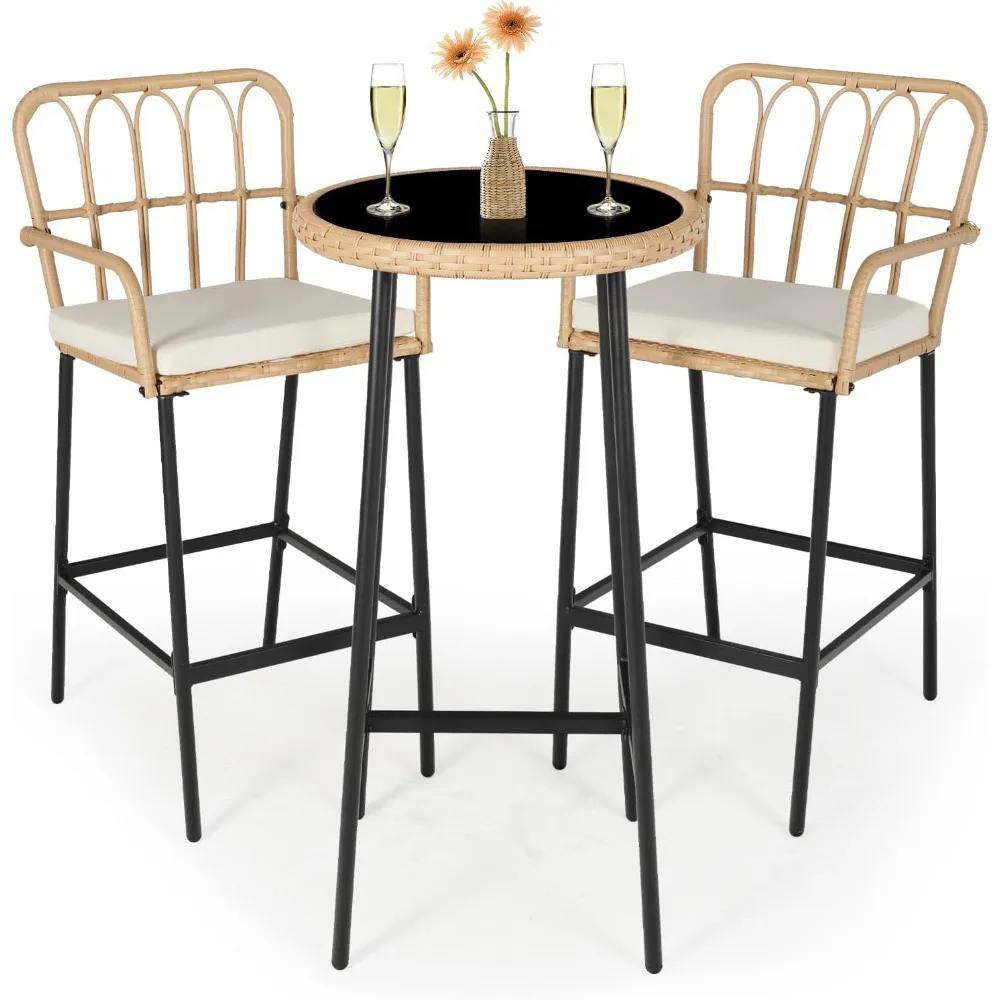 

Outdoor Bar,3 Piece Height Table Patio Rattan Wicker Furniture Chairs Set,22" Patio Bar Table and Outdoor Bar Stool Set
