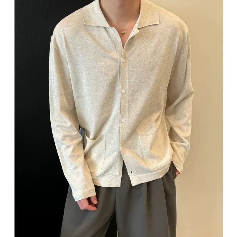 

Fashionable spring and summer thin cool breathable long-sleeved lapel knitted cardigan versatile retro top