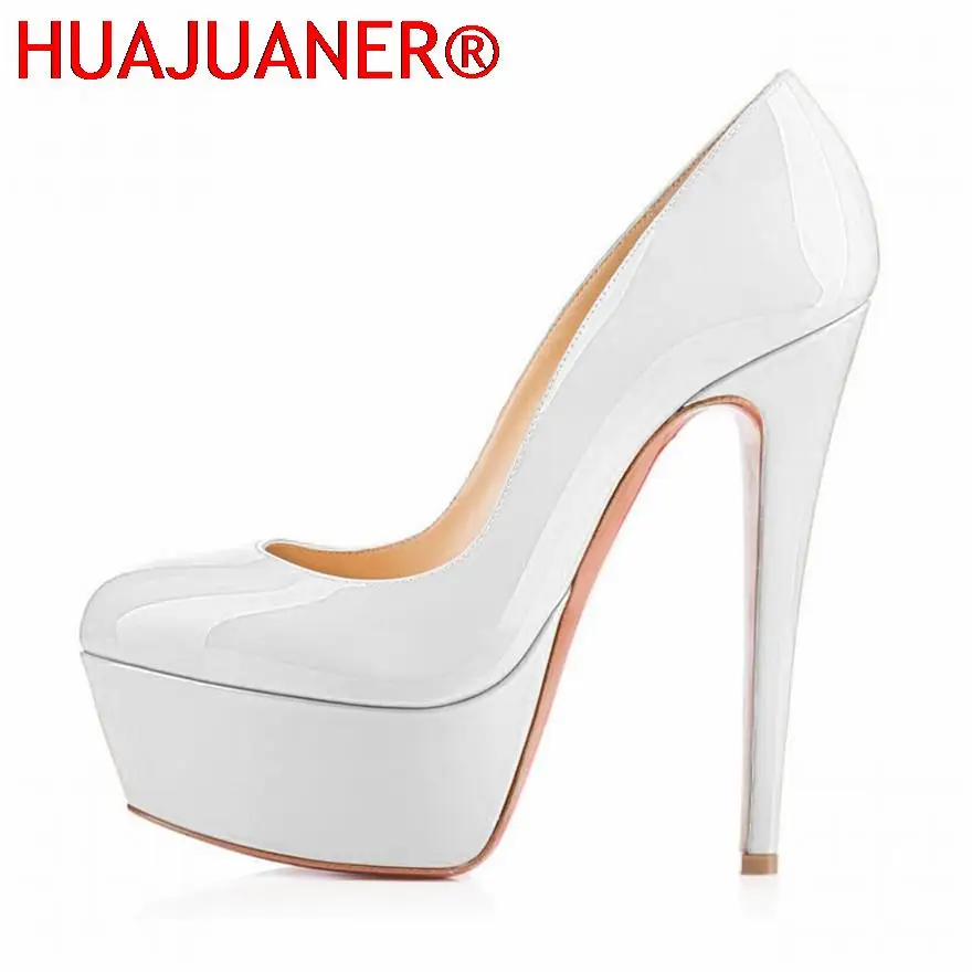 Zapatos de tacón alto con plataforma de Color caramelo para mujer, zapatos de tacón de charol con punta redonda, zapatos sexis poco profundos para fiesta y boda, talla 42