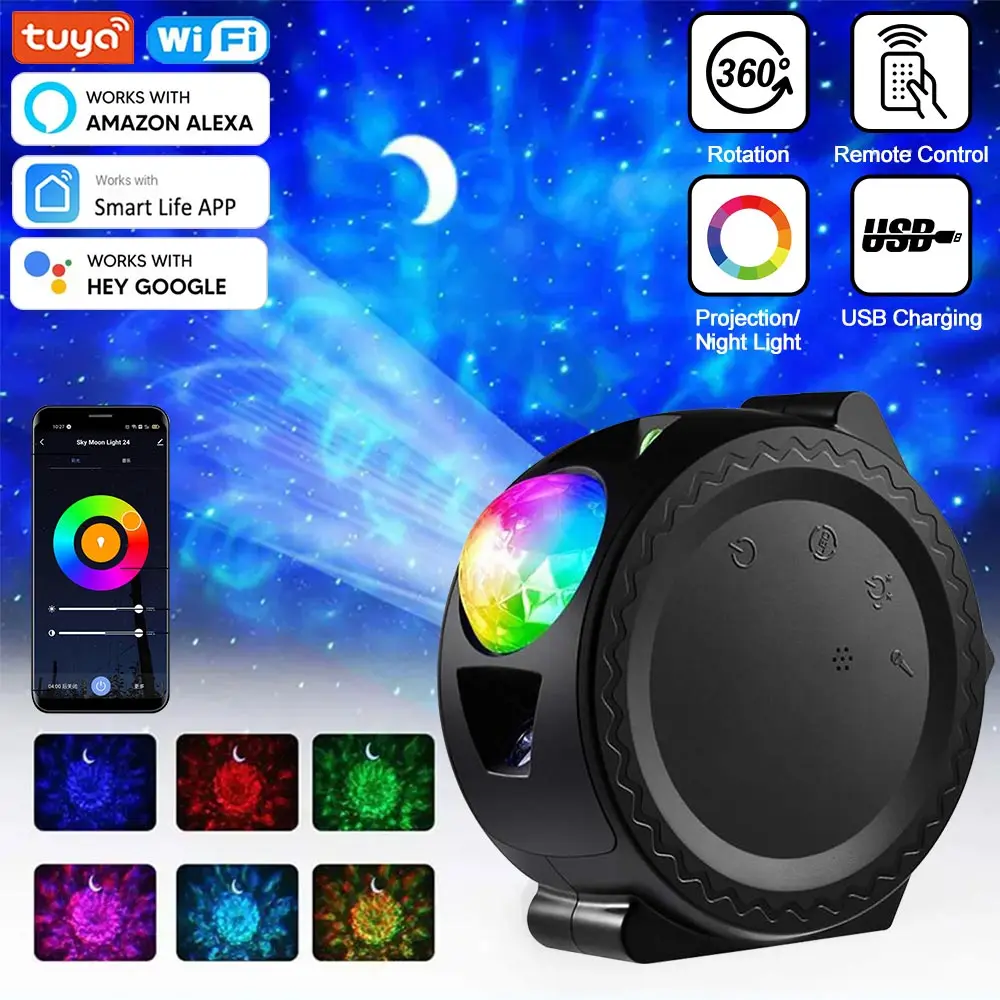 Tuya Wifi Smart Starry Sky Projector Galaxy Projector 3in1 Night Light Ocean Voice Music Control