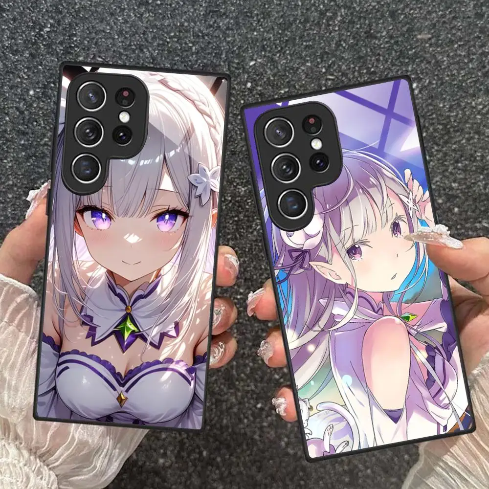 ReZero Emilia Waifu Mobile Phone Case for Samsung Galaxy A56 55 54 53 52 51 36 35 34 23 16 15 5G Glass Cover Luxury Pretty