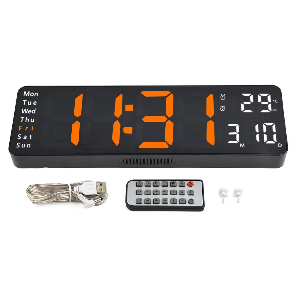 

LED Clock Wall Clock Living Room USB 13Inch 32x10.5x3cm Digital Wall Clock Alarm Clock Desktop Home Decor Mirror