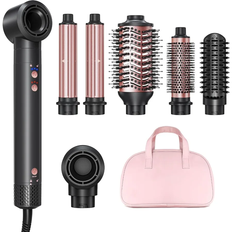 

6-in-1 Hot Air Styler Wrap High-Speed Hair Dryer Brush with 2 Auto Wrap Curlers for Curling Straightening Volumizing Fast Dryin