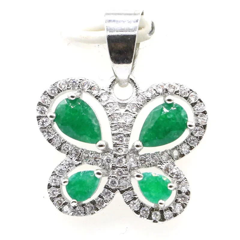 

3g Customized 925 SOLID STERLING SILVER PENDANT Butterfly Shape White Sapphire Citrine Real Green Emerald Red Ruby Cz