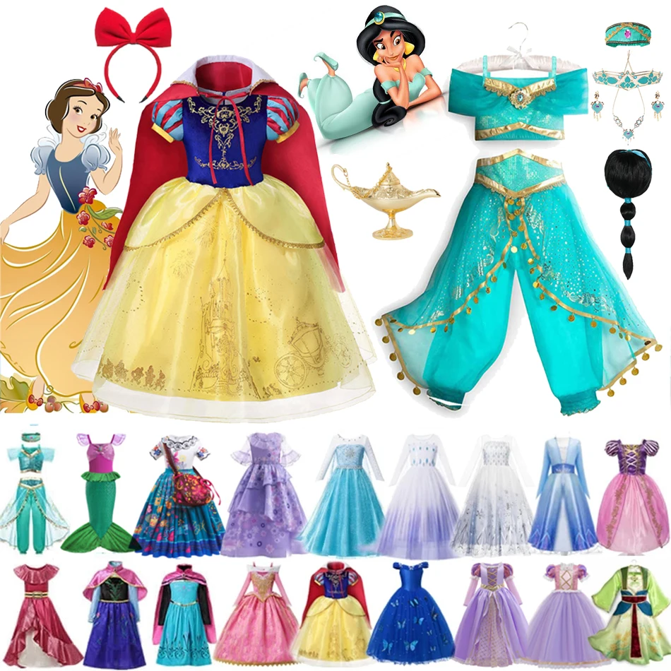 Disney Elsa Anna Princess Dress Girl Kid Birthday Party Carnival Clothes Cosplay Frozen Encanto Rapunzel Jasmine Mermaid Costume