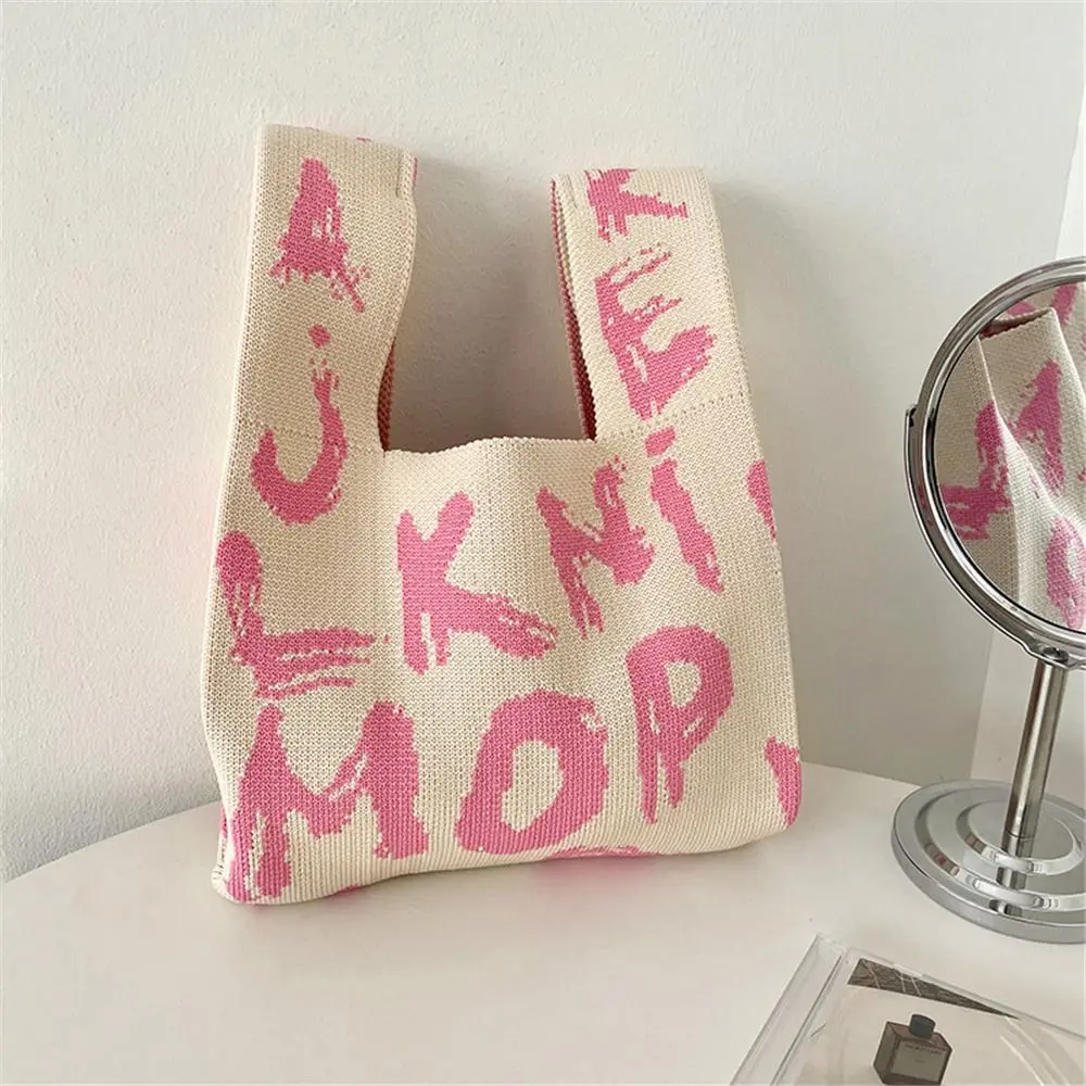 Handmade Knit Handbags Women Knot Wrist Bag Casual Small Tote Bag Girls Reusable Shopping Bags