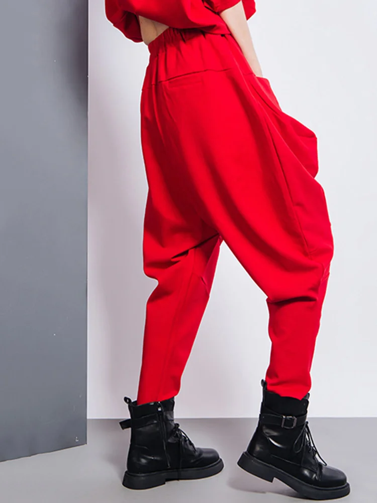 EAM Big Pockets Spliced Irregular High Waist Harem Trousers New Loose Fit Pants Women Fashion Tide Spring Autumn 2024 1DD2684