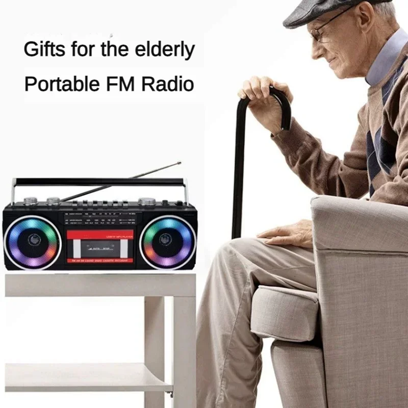 Retro portátil multibanda FM cinta Radio Bluetooth altavoz al aire libre multifuncional tarjeta USB Audio MP3 reproductor de música entrada de auriculares