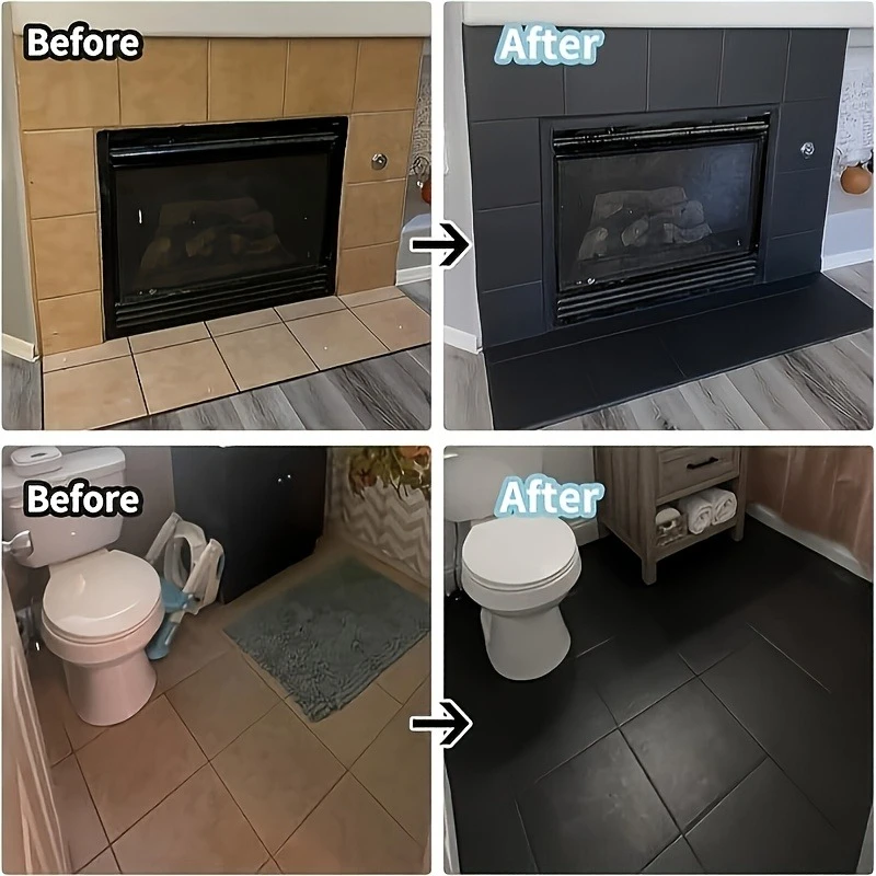 طقم طلاء البلاط الأسود وحوض الاستحمام - يغطي 50-60 قدم مربع، مقاوم للماء منخفض الرائحة، سهل الاستخدام للأحواض/الكونترتوب/الألياف الزجاجية