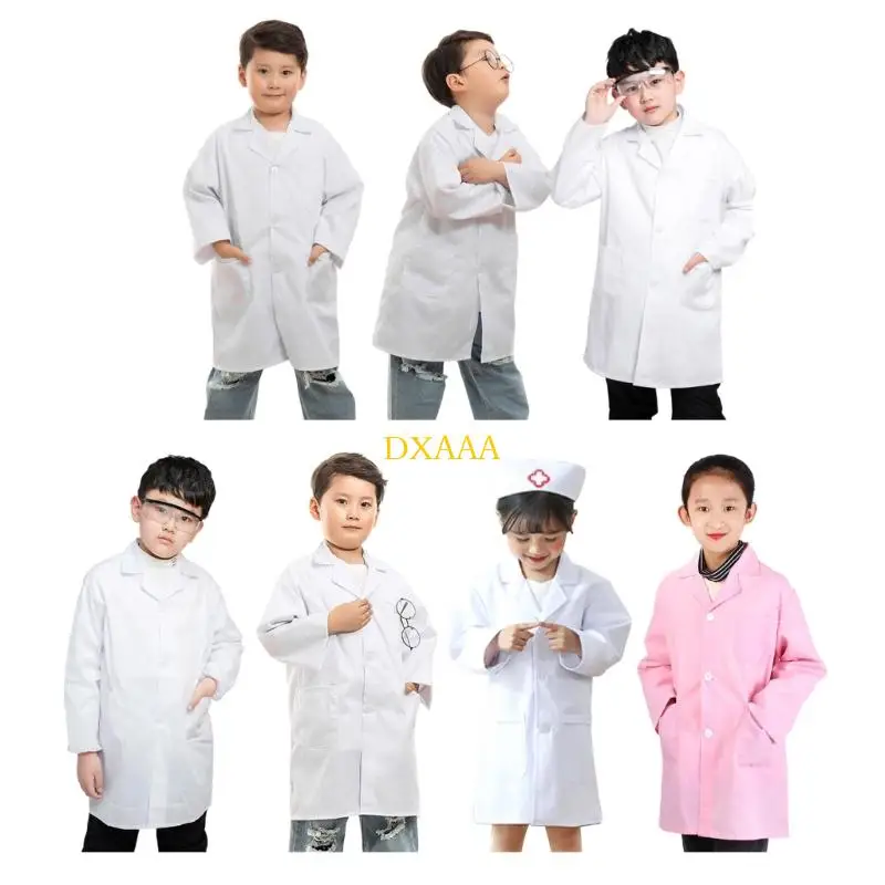 DXAA Childrens Doctor Branco Casaco Doctors Uniformes Finquena Tamanhos Algodão Respirável e respirável para meninos e