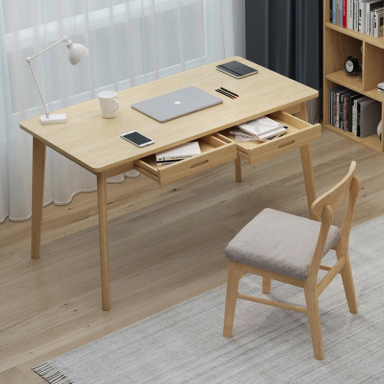 !@Bedroom Dormitory Simple Wooden Leg Study Computer Desk Chair with Drawer