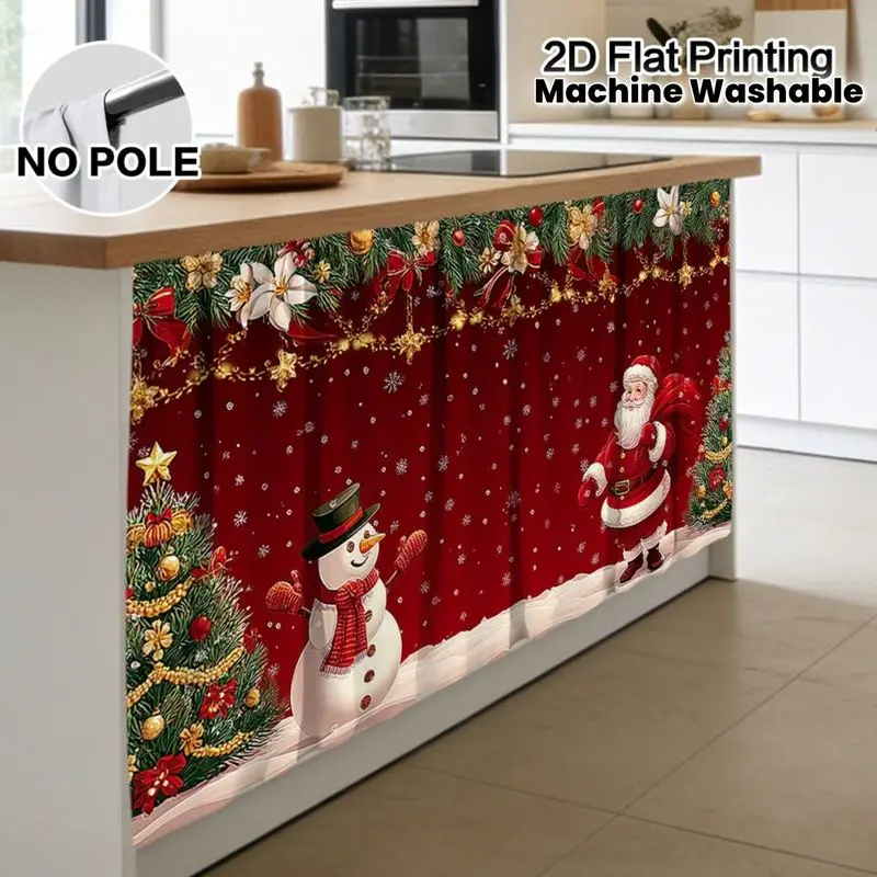 VIKAMA Kitchen Sink Skirt Curtain Christmas Santa Snowman Print Sink Curtain for Kitchen Island Counter Skirt Home Xmas Decor