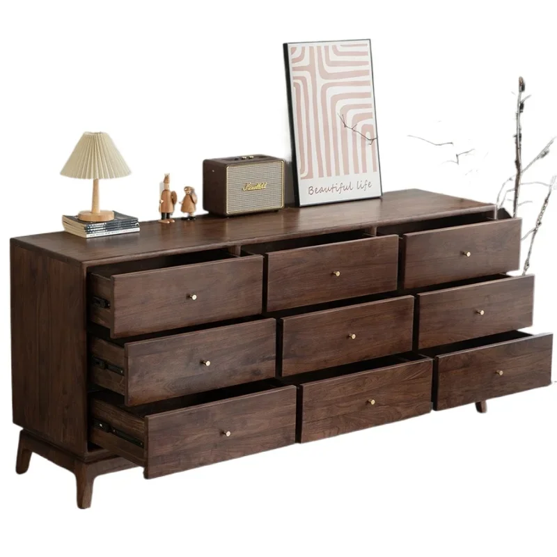 

North American black walnut eight-bucket cabinet, all solid wood, bedroom storage cabinet, simple log nine-bucket cabine cabinet