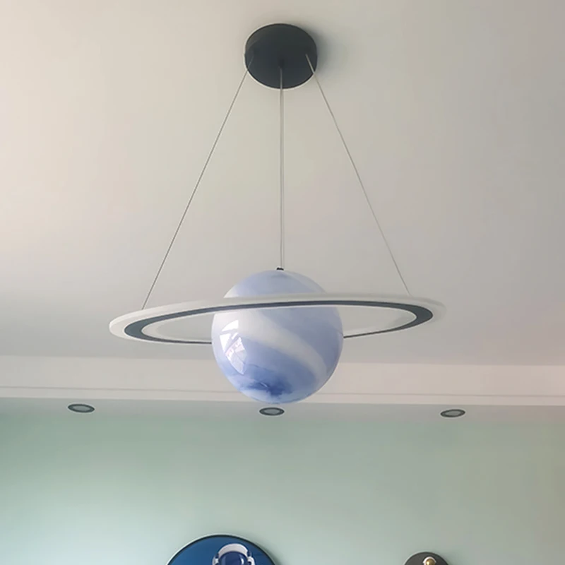 

Modern LED Planet Pendant Light Children Room Space Star Chandeliers Living Bedroom Kitchen Indoor Hanging Lighting