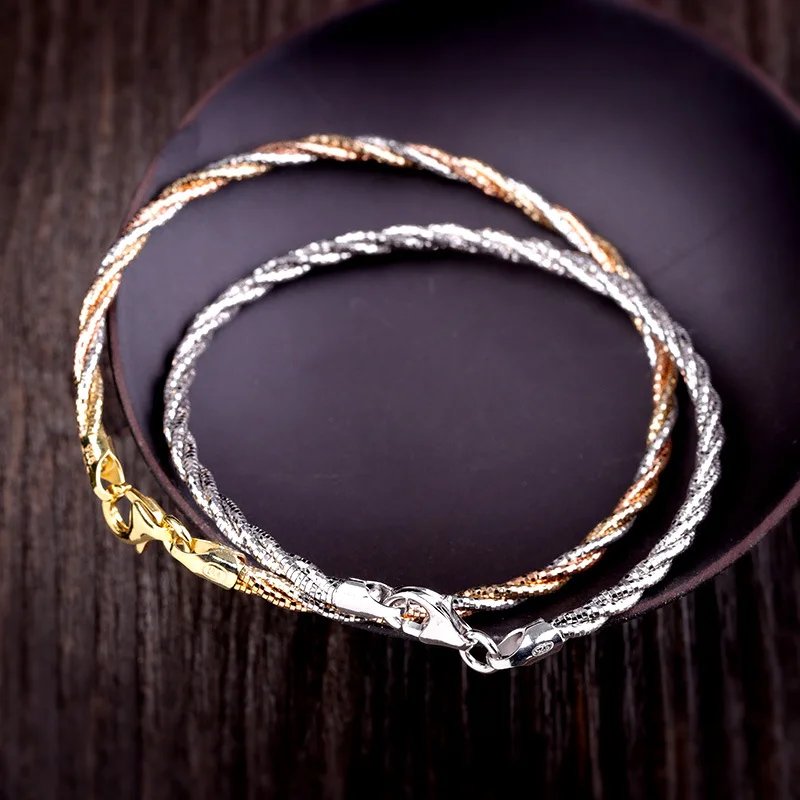 

1Piece 3 Strands of Plated Yellow Rose Gold Silver Twists Bangles Women Italy Technology Anti-fade Colorful Golden Bracelets 925