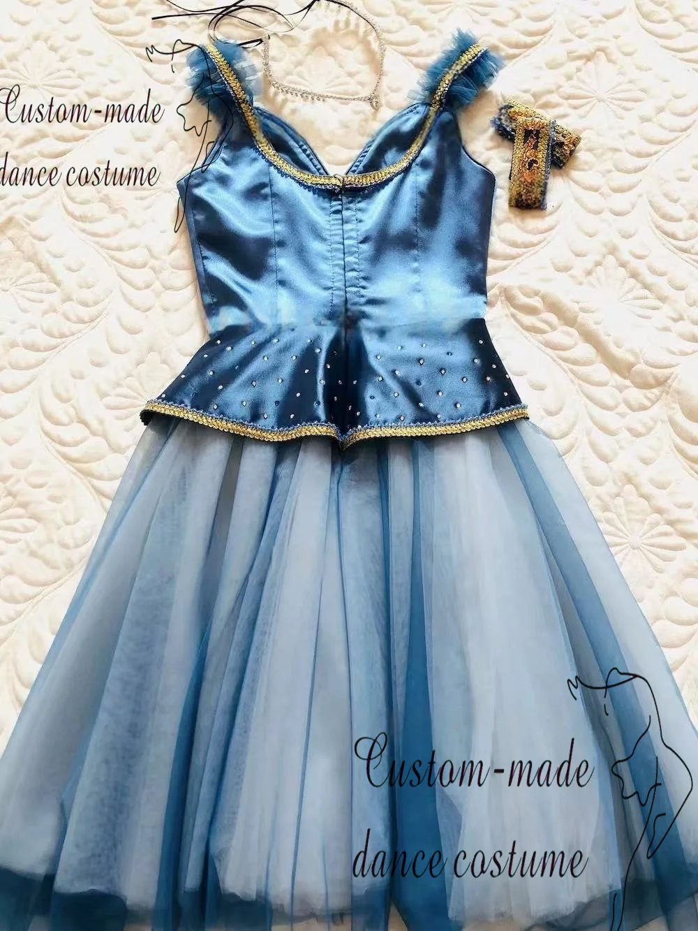 Swan Lake Girlfriend Variations Ballet Skirt Private Custom Lake Blue Diamond Studded Gold Embroidered Grand Swing Long Yarn Ski