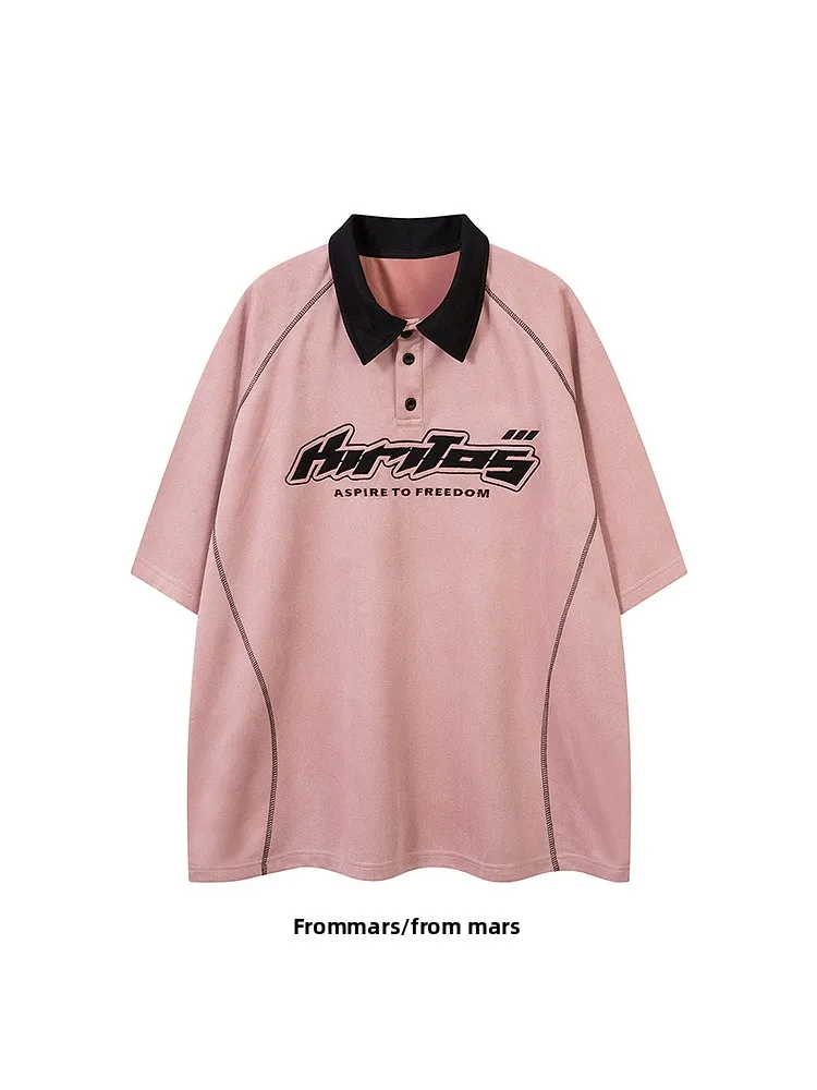 Loose Casual Short Sleeve T-Shirt Unisex Summer Fashionable Basic Style Youth Popular Cool Feeling Button Collar Shirt