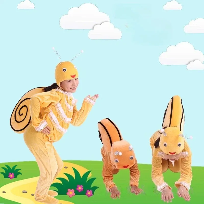 

Boys Girls Cute Yellow Snail Cosplay Costume Animal Cartoon Stage Performance Clothing Adults Halloween Carnival Party Outfit