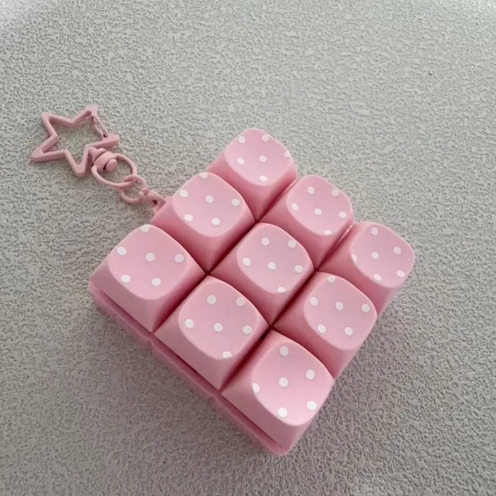 Button Keycap Fidget Keychain 3/4/6/9 Keys Stress Relief Keycap Fidget Polka Dot Pattern with Lights Bag Pendants for Adult Kid