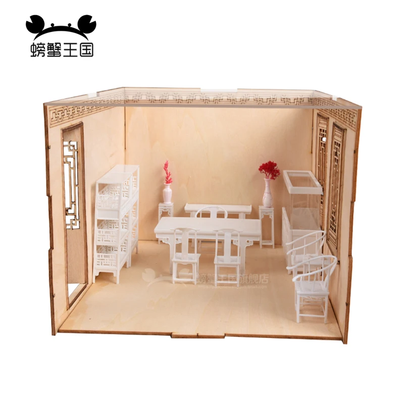 1:25 Miniature Dollhouse Furniture Wood Construction Roombox Container Prefabricated House Mockup LivingRoom Bedroom Dining Room