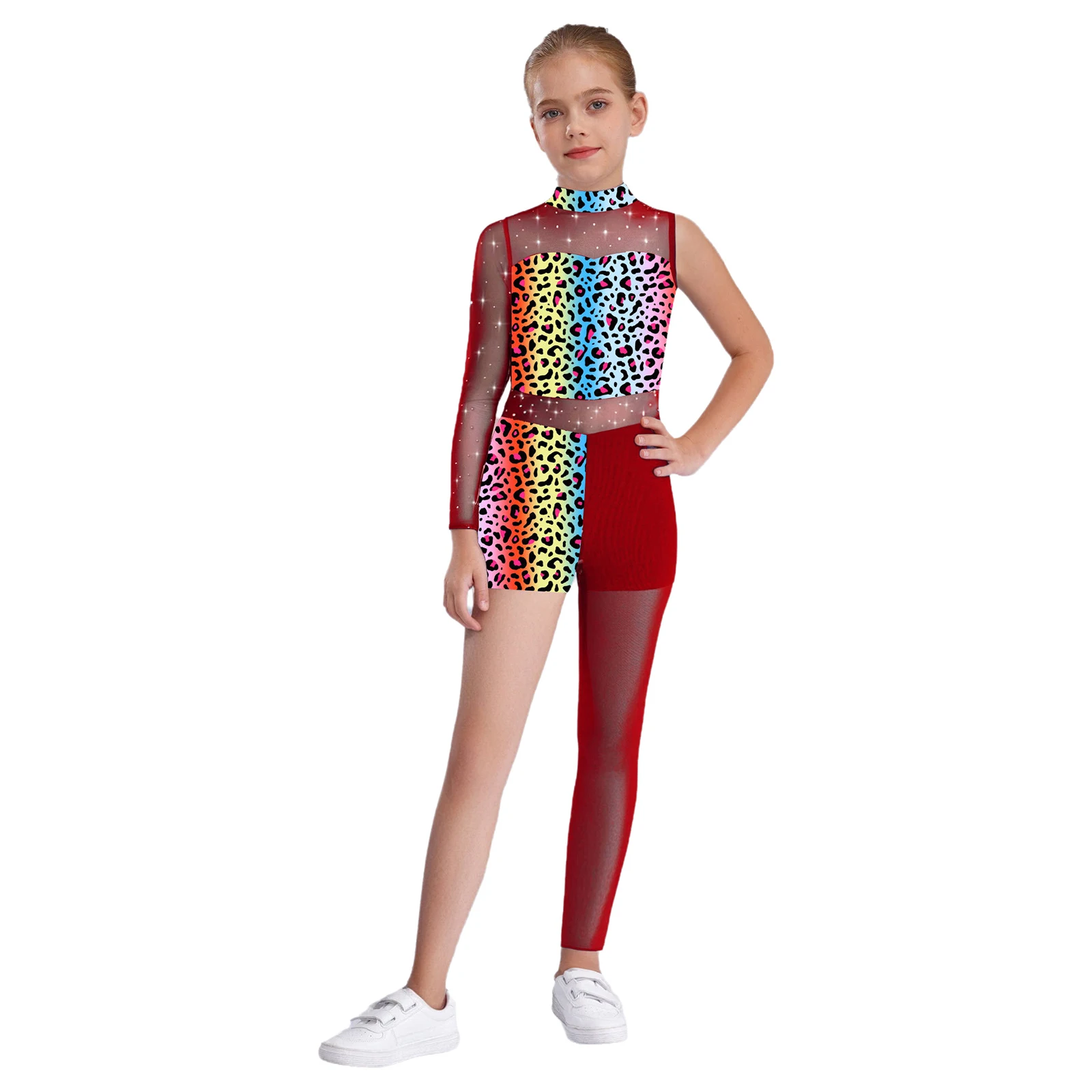 Teens Rhythmic Gymnastics Bodysuits Children Mesh Ballet Dance Leotard Figure Skating Costume Jumpsuit Kids Girls Dancewear