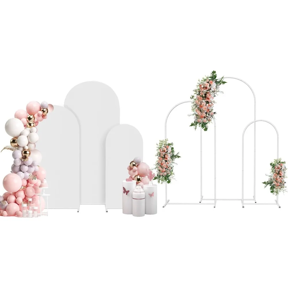 Arch Backdrop Stand Set with Stretchy White Arch Cover, Cover Kit for Wedding,Birthday,Bridal Baby Shower Ceremony Decoration