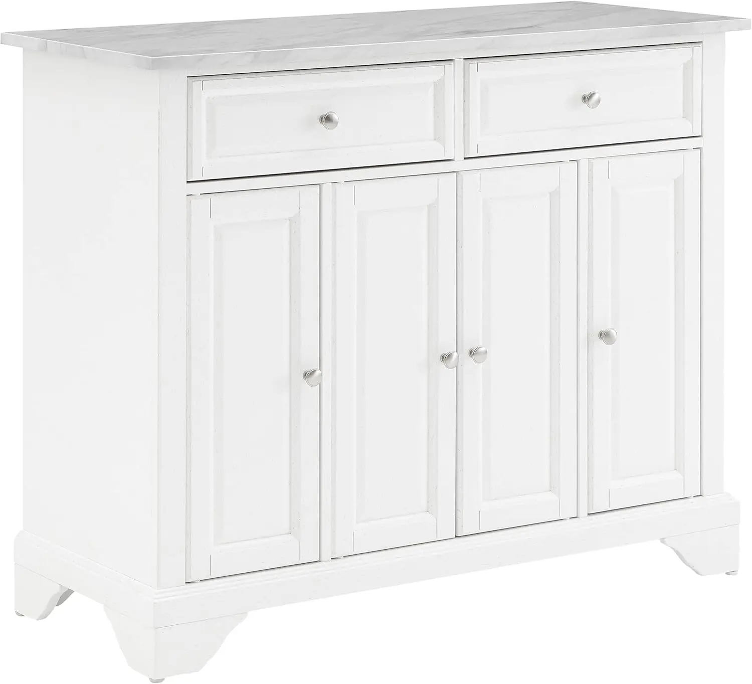 Avery Kitchen Island com Faux Marble Top, angustiado branco