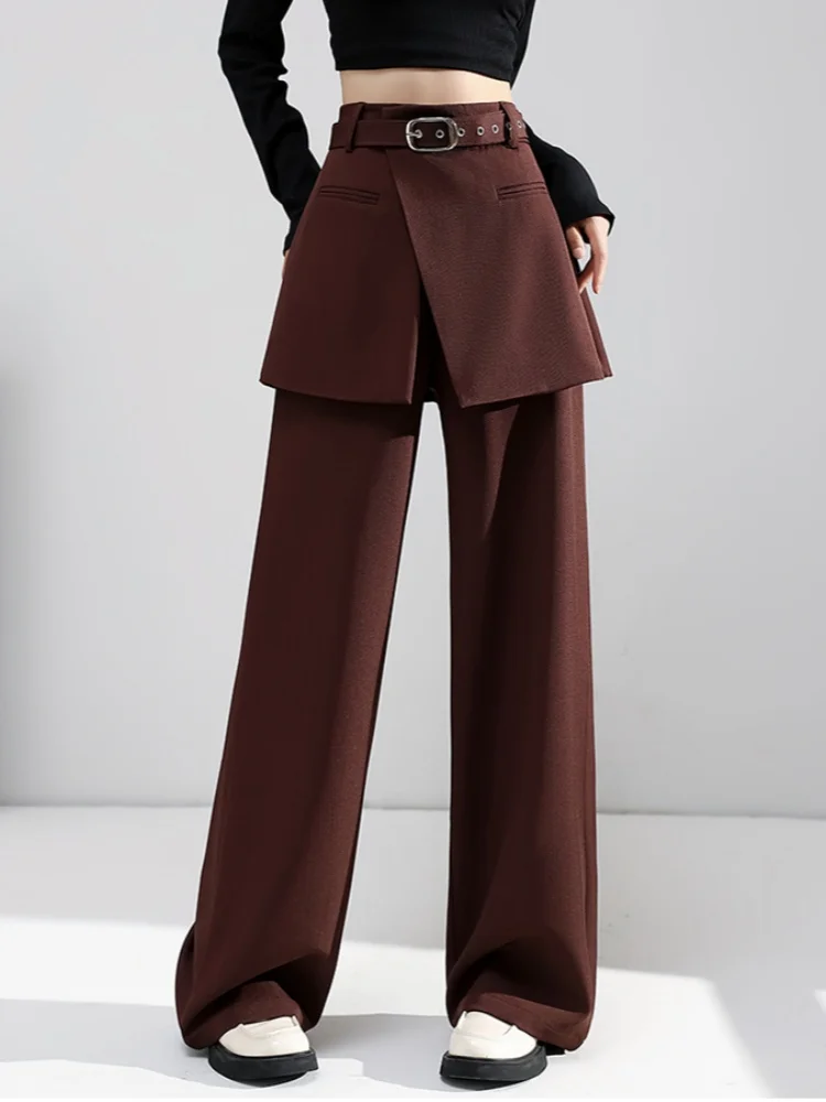 

Искусственные две однотонные широкие юбки, брюки для женщин, осень-зима 2026, новый дизайн, свободные повседневные брюки в пол с высокой талией