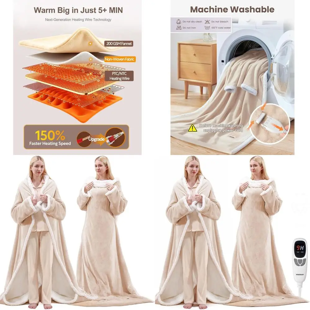 

Одеяло с электрическим подогревом, рукавами и карманом для ног, 9-уровневое нагревание, автоматическое выключение 1–10 часов, 50x70