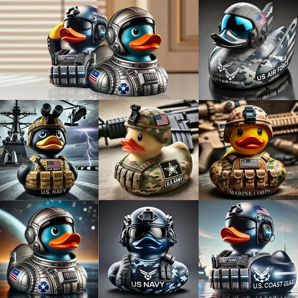 

1pc Creative Duck Ornament Veteran Tribute Resin Duck Statue Gothic Sculpture Punk Animal Figurine Desktop Craft Car Collectible