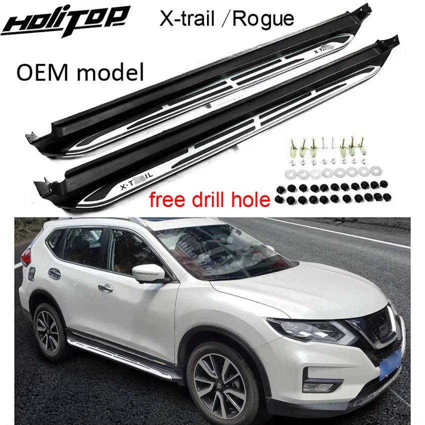 Car side steps running board nerf bar For Nissan X-trail Rogue 2014-2020,aluminum alloy+ABS,lengthen upgraded bracket,durable.