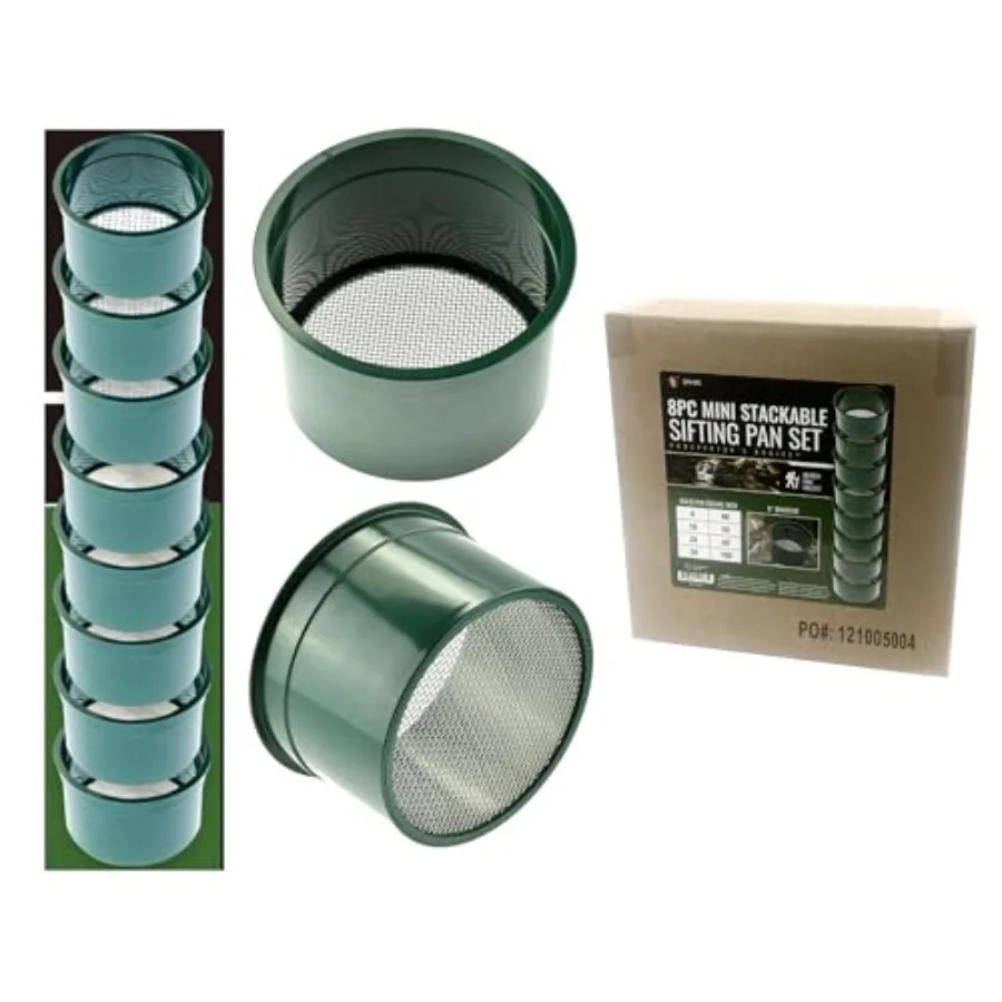 

SE 6-Inch 8-Piece Mini Stackable Sifting Pan Set - Assorted Mesh Sizes for Prospecting, Sieving Soil, Pellets, Minerals and Mor
