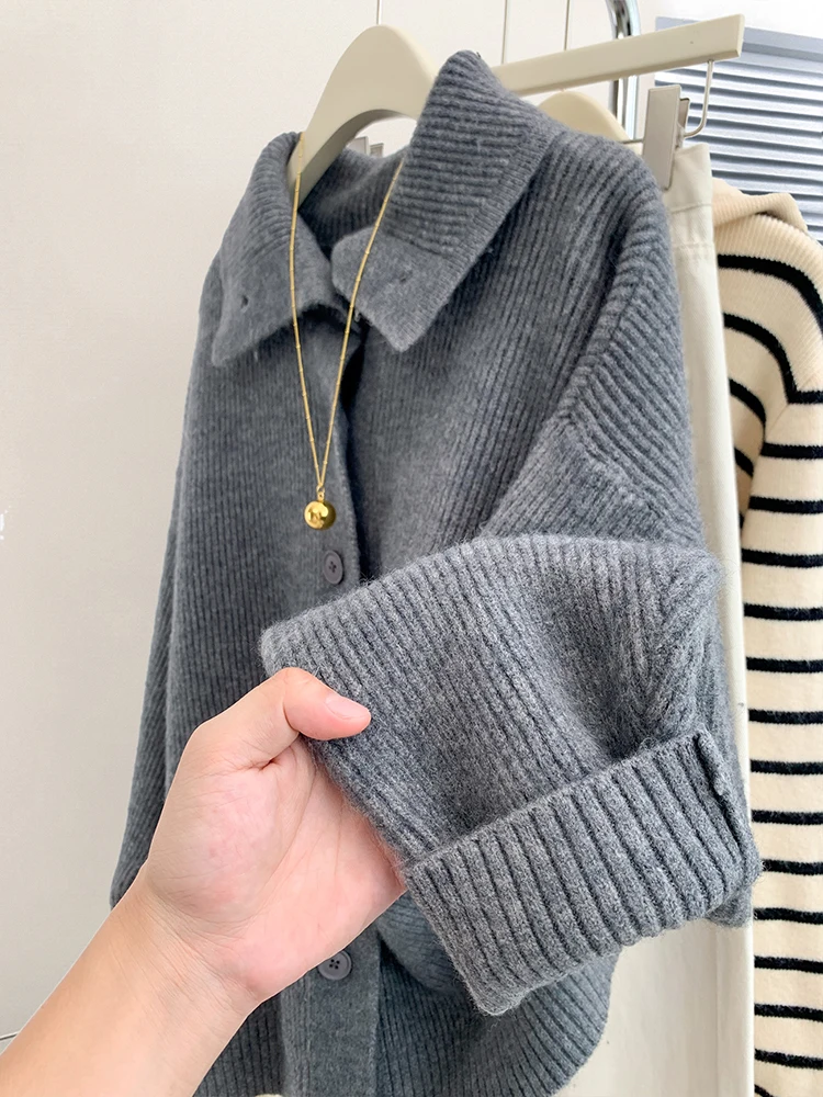 2024 Autumn Winter New Female Oversize Knit Cardigan Women Loose Casual Knitted Sweater Coat Lady Solid Color Cardigan