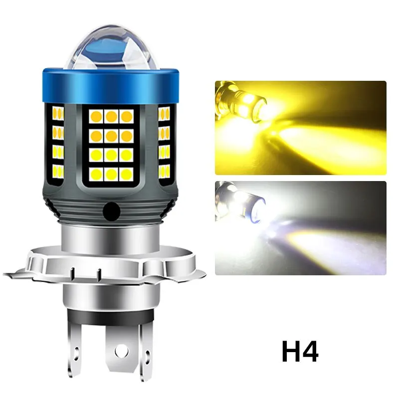 1Pc H4 Ba20d H6 Led Motorfiets Koplamp Csp Dual Color Wit Geel Hi Lo Beam Lens Mistlamp Voor Motobike Scooter Rijlicht