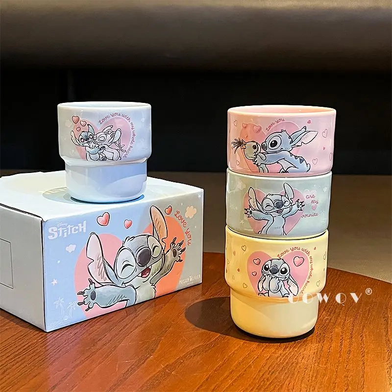 

4pcs New Disney Stitch Anime Cartoon Mug Cute Stacked Cups Home Office Coffee Milk Ceramic Cups Birthday Gift Set