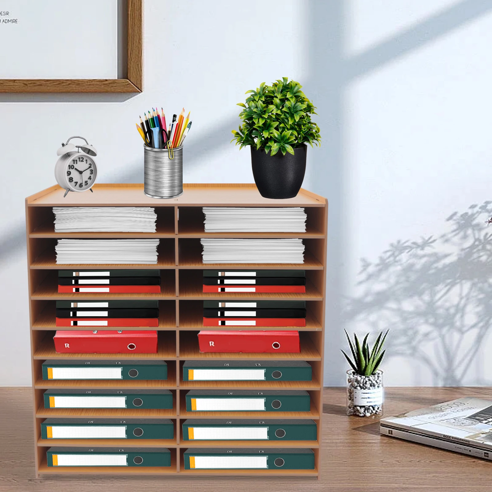 

Wood Office File Literature Organizer on Desk Floor Large Classroom Mailbox Keeper for Document Storage for Home Office School