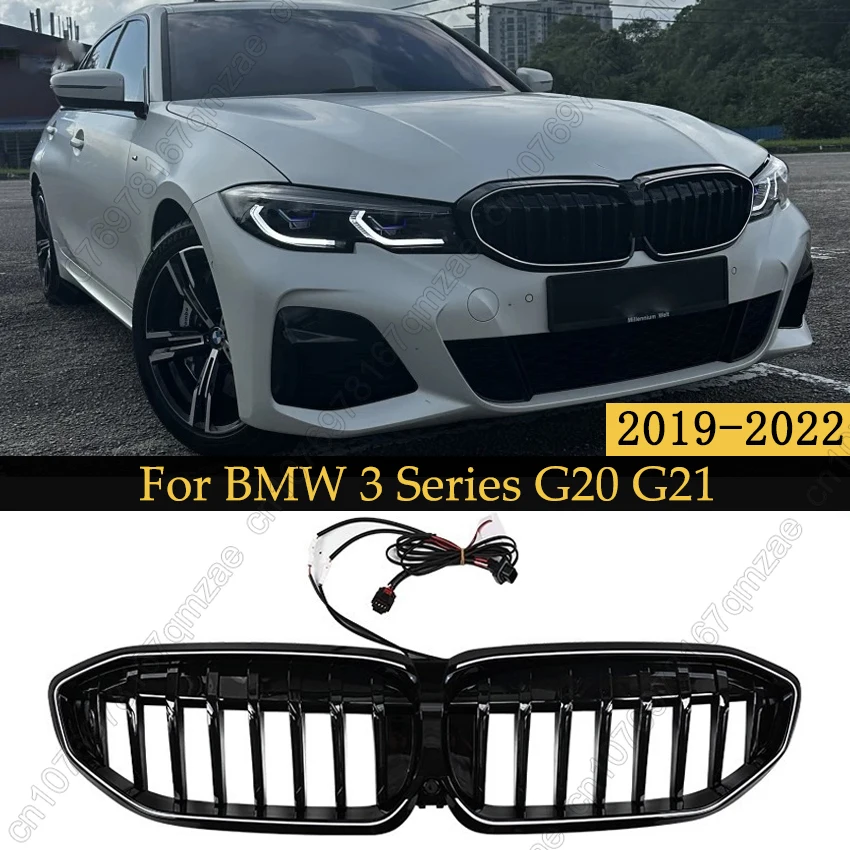 

Светодиодная решетка для BMW 3 серии G20 G21 320i 330i M340i 2019-2022, капот переднего бампера, решетка почек, одно-/двухлинейные гоночные решетки